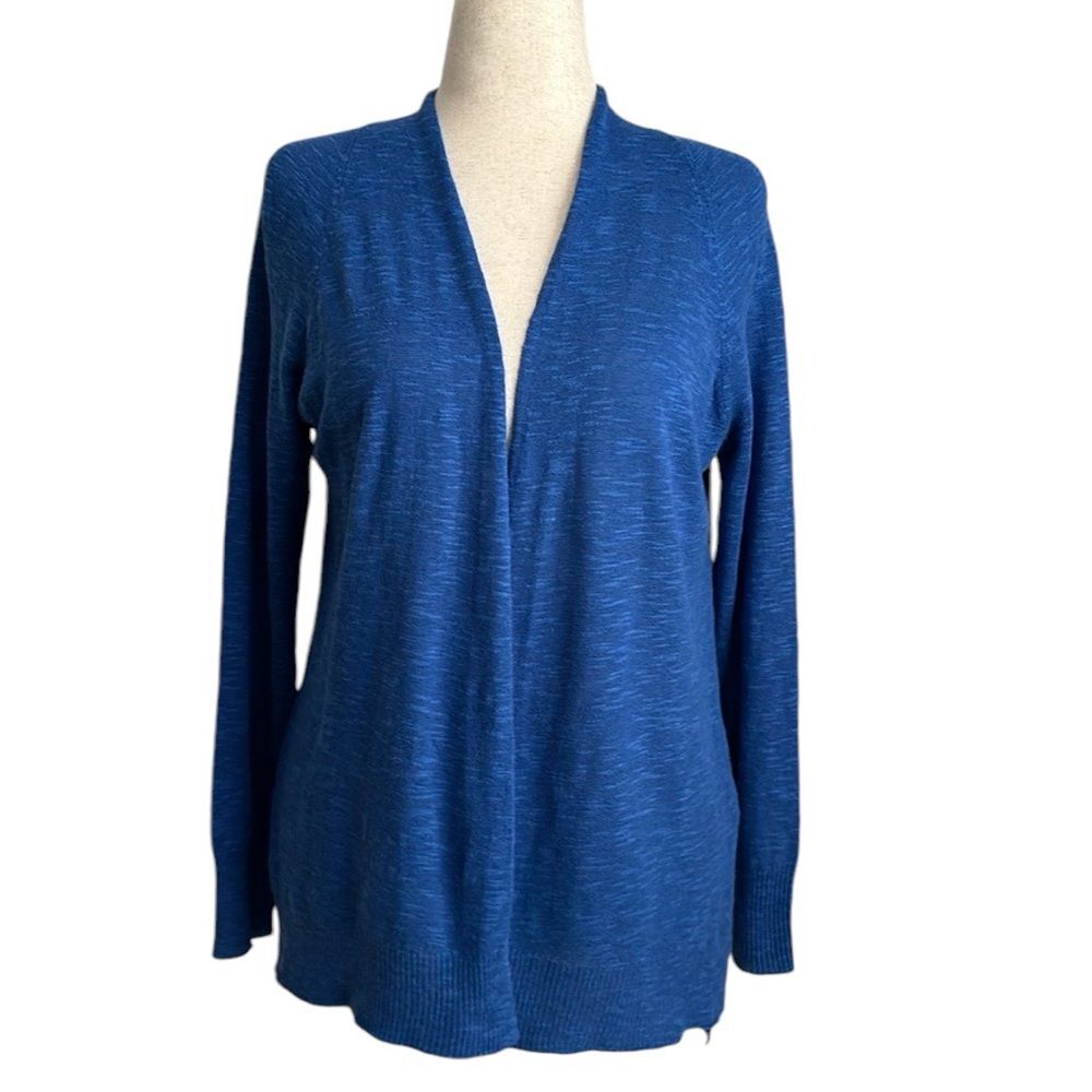 Eileen Fisher Linen/Cotton Blend Open Front Knit Long Line cardigan Blue Size S